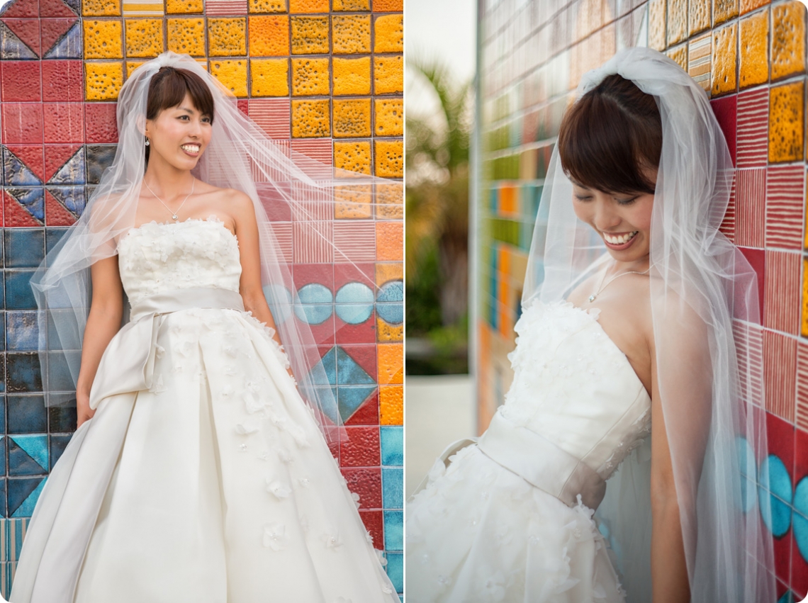 bride in vera wang dress at naples botanical garden